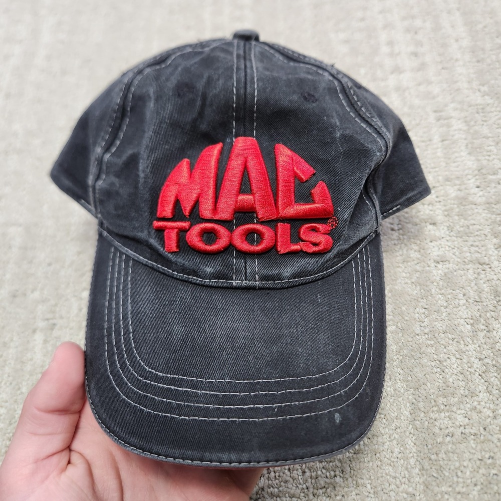 Mac Tools Hat Mens Black Faded Red Embroidered Logo Adjustable Strapback Cap